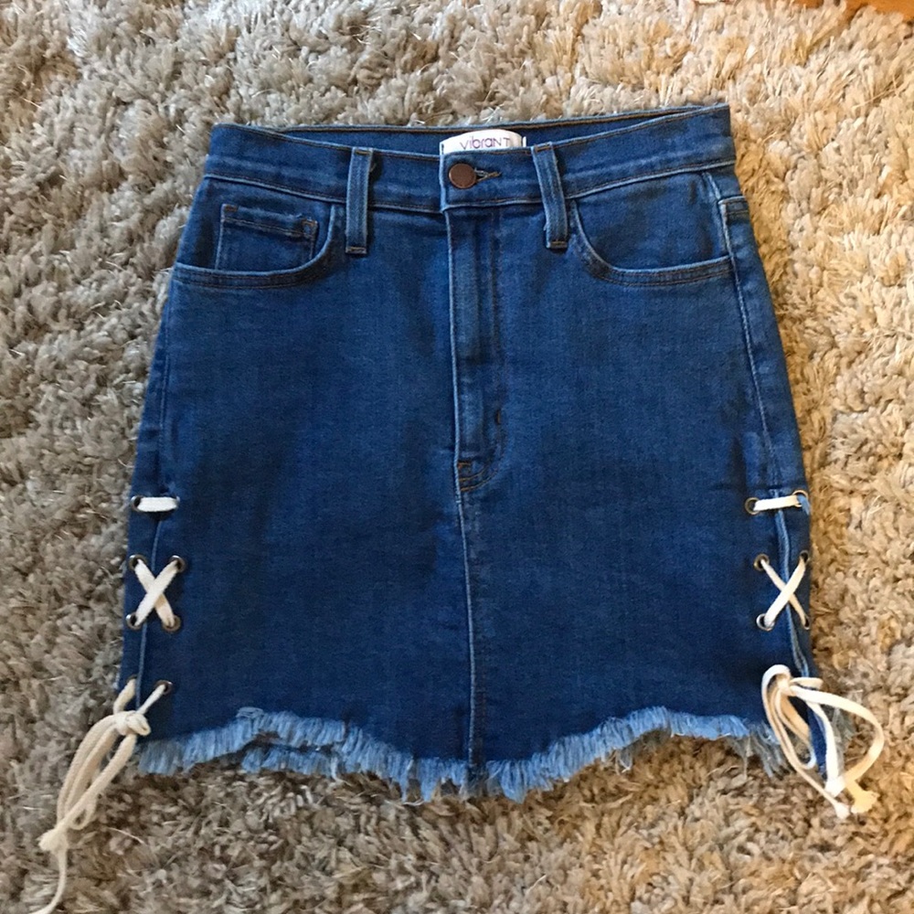 Vibrant M.I.U denim skirt with laces on side